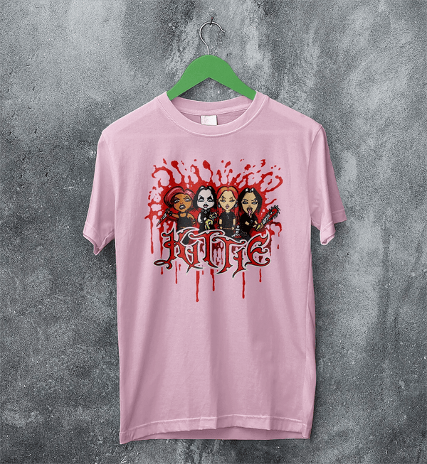 Kittie Band Blood Artsy T-Shirt Metalcore Girl Kittie Shirt Heavy Metal Members Tee - Light Pink - WorldWideShirt