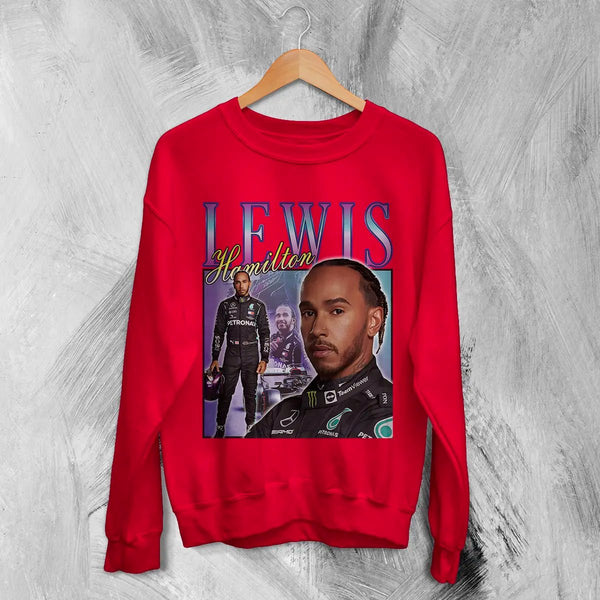 Lewis Hamilton Sweatshirt Bootleg F1 Shirt MBE Sport FREng British Racing Merch - Red - WorldWideShirt
