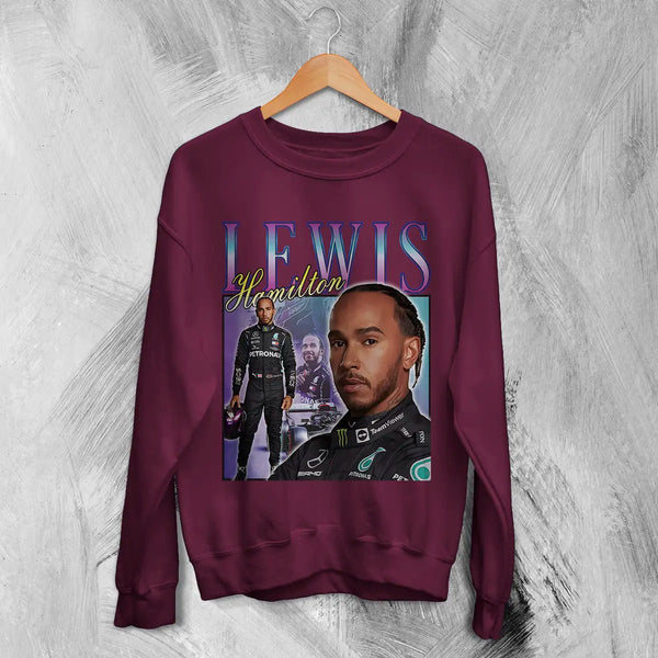 Lewis Hamilton Sweatshirt Bootleg F1 Shirt MBE Sport FREng British Racing Merch - Red Maroon - WorldWideShirt