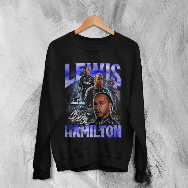 Lewis Hamilton Sweatshirt MBE Bootleg F1 Shirt FREng British Racing Driver Merch - Black - WorldWideShirt