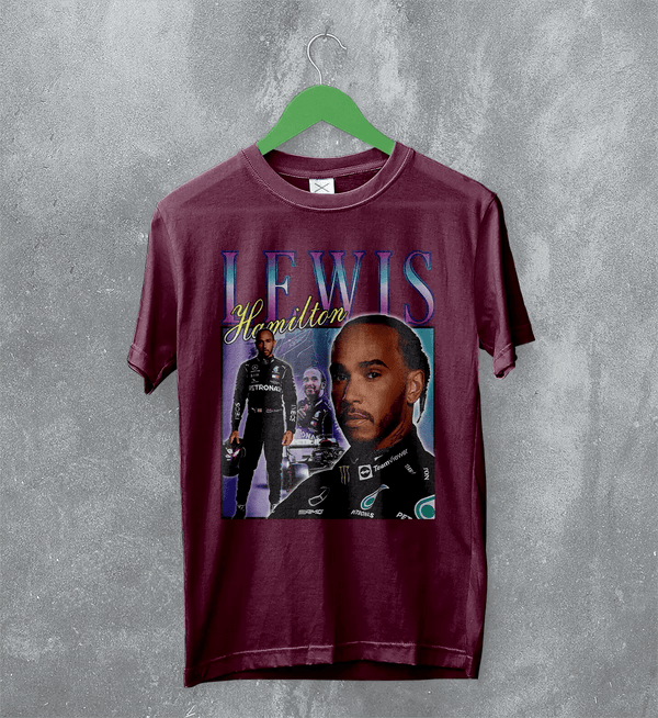 Lewis Hamilton T-Shirt Bootleg F1 Shirt MBE Sport FREng British Racing Merch - Red Maroon - WorldWideShirt