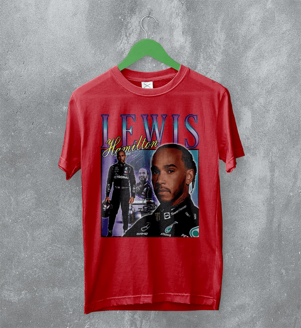Lewis Hamilton T-Shirt Bootleg F1 Shirt MBE Sport FREng British Racing Merch - Red - WorldWideShirt