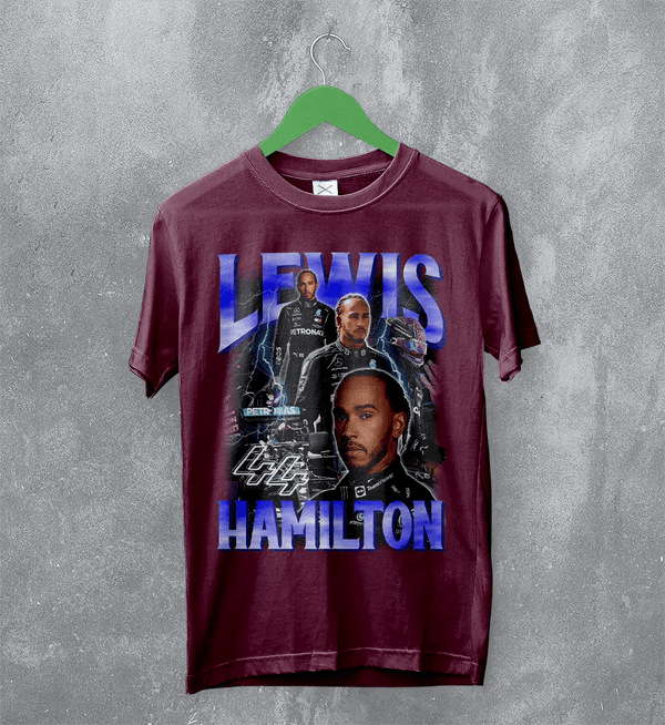 Lewis Hamilton T-Shirt MBE Bootleg F1 Shirt FREng British Racing Driver Merch - Red Maroon - WorldWideShirt