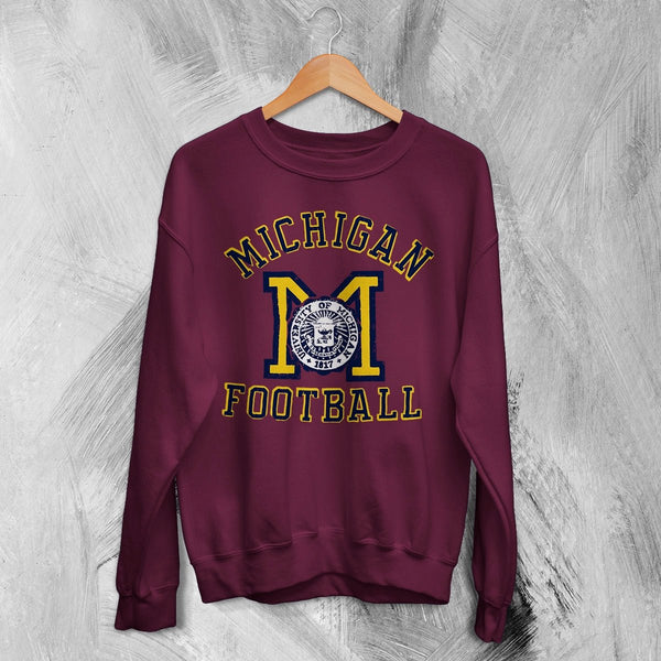 MICHIGAN University Sweatshirt Football Logo Shirt Michigan Football Merch - Red Maroon - WorldWideShirt