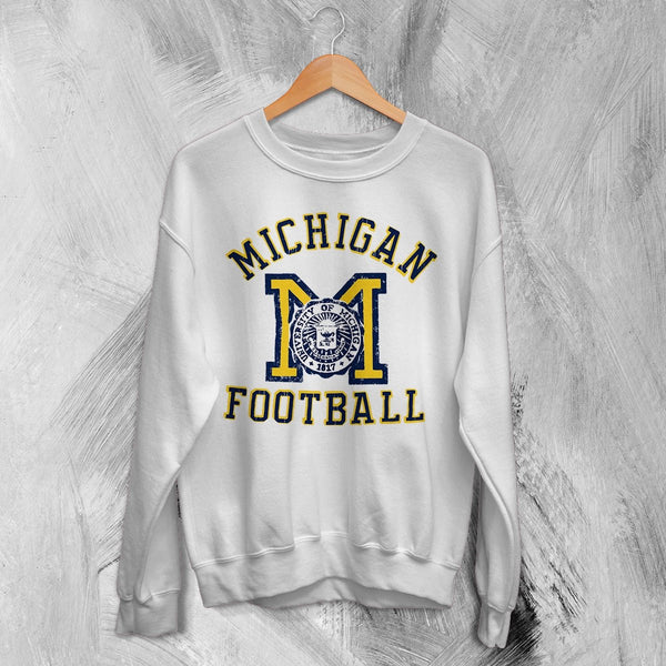 MICHIGAN University Sweatshirt Football Logo Shirt Michigan Football Merch - White - WorldWideShirt