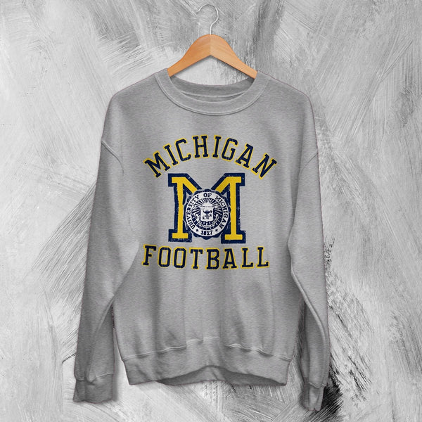 MICHIGAN University Sweatshirt Football Logo Shirt Michigan Football Merch - Sport Grey - WorldWideShirt