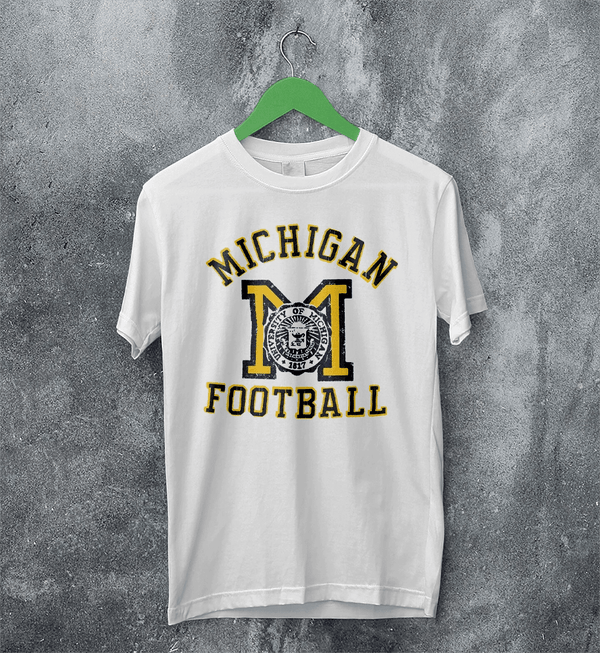 MICHIGAN University T-shirt Football Logo Shirt Michigan Football Merch - White - WorldWideShirt