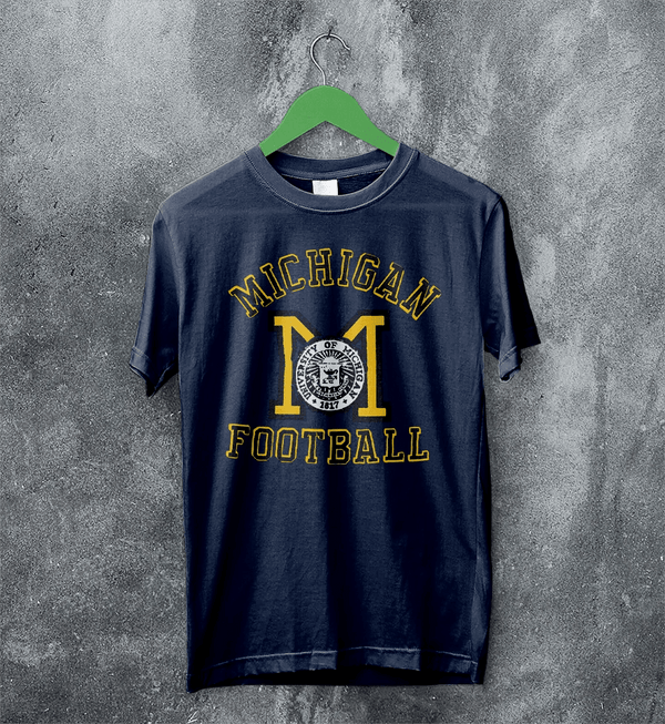 MICHIGAN University T-shirt Football Logo Shirt Michigan Football Merch - Navy Blue - WorldWideShirt