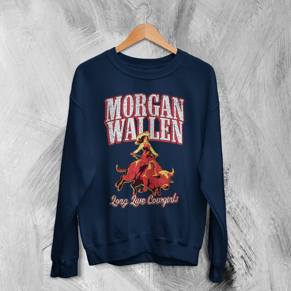 Morgan Wallen Sweatshirt Morgan Wallen Long Live Cowgirls Shirt Western Concert Crewneck - Navy Blue - WorldWideShirt