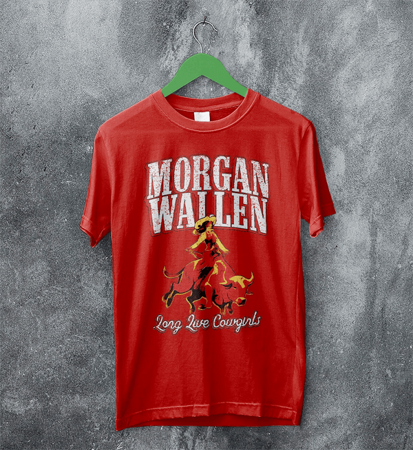 Morgan Wallen T-Shirt Morgan Wallen Long Live Cowgirls Shirt Western Concert Tee - Red - WorldWideShirt