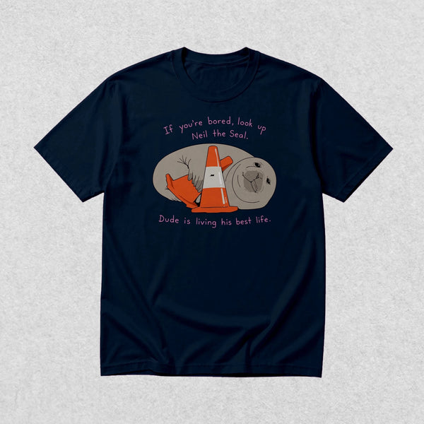 Neil Seal Best Life T-Shirt Neil The Seal Shirt Seal Viral Animal Lover Tee - Navy Blue - WorldWideShirt