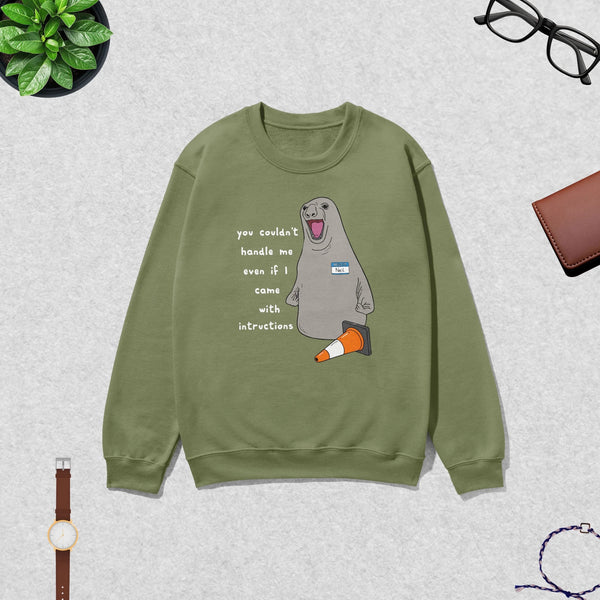 Neil The Seal Sweatshirt Dont Control Me Shirt Neil The Seal Viral Animal Lover Crewneck - Millitary - WorldWideShirt