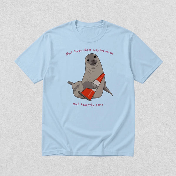Neil The Seal T-Shirt Neil Loves Chaos Way Shirt Neil The Seal Viral Animal Tee - Blue - WorldWideShirt