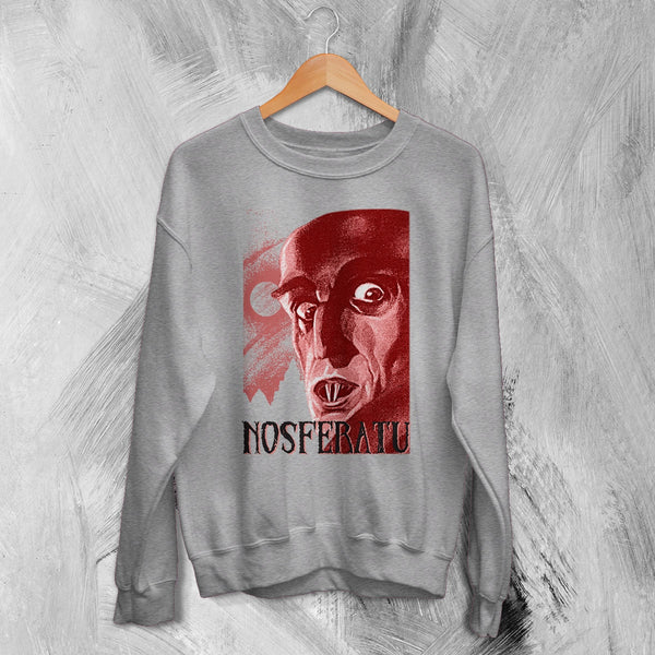 Nosferatu Vampire Sweatshirt Horror Nosferatu Shirt Nightmare Movie Crewneck - Sport Grey - WorldWideShirt