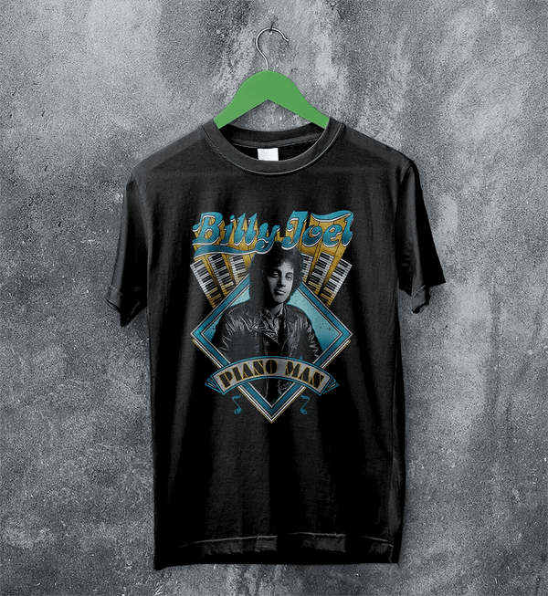 Piano Man T-Shirt Billy Joel Shirt Pop Music Rock and Roll to Me Merch - Black - WorldWideShirt