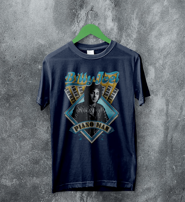 Piano Man T-Shirt Billy Joel Shirt Pop Music Rock and Roll to Me Merch - Navy Blue - WorldWideShirt