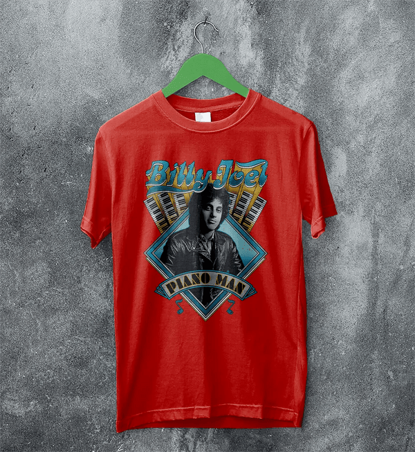 Piano Man T-Shirt Billy Joel Shirt Pop Music Rock and Roll to Me Merch - Red - WorldWideShirt