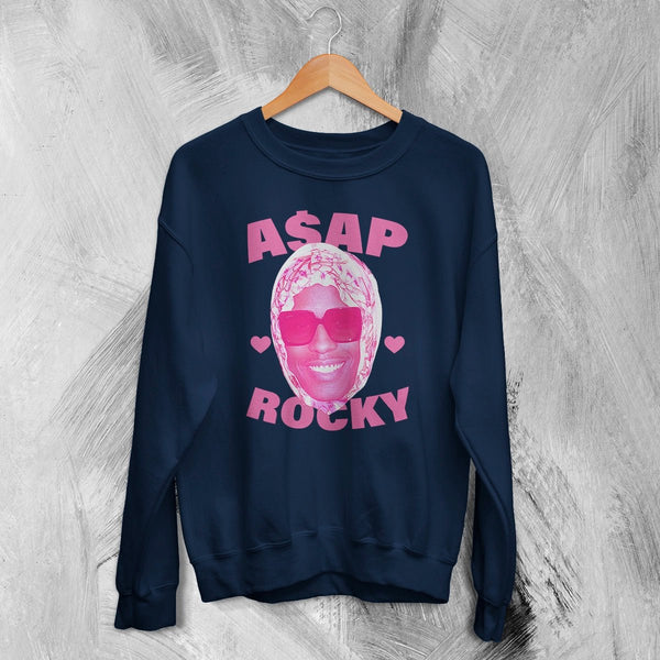 Retro Asap Rocky Sweatshirt Vintage Flacko ASAP Rocky Rap Shirt Hiphop Crewneck - Navy Blue - WorldWideShirt
