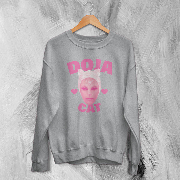 Retro Doja Cat Sweatshirt Rap Meme Face Doja Cat Shirt Pop Music Rapper Crewneck - Sport Grey - WorldWideShirt