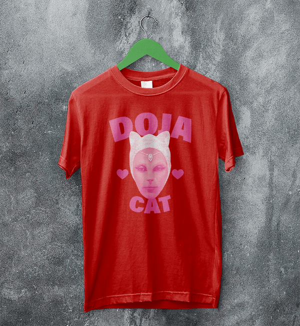 Retro Doja Cat T-Shirt Rap Meme Face Doja Cat Shirt Pop Music Rapper Tee - Red - WorldWideShirt