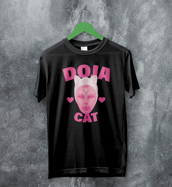 Retro Doja Cat T-Shirt Rap Meme Face Doja Cat Shirt Pop Music Rapper Tee - Black - WorldWideShirt