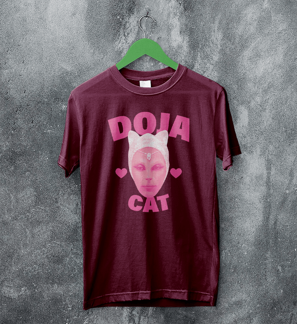 Retro Doja Cat T-Shirt Rap Meme Face Doja Cat Shirt Pop Music Rapper Tee - Red Maroon - WorldWideShirt