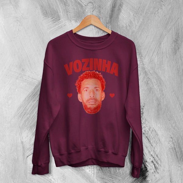 Retro Vozinha Sweatshirt, Vintage Vozinha Face Shirt, Goalkeeper Soccer Legend Crewneck - Red Maroon - WorldWideShirt