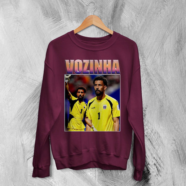 Retro Vozinha Sweatshirt, Vozinha Goalkeeper Shirt, Vintage Soccer Legend Crewneck - Red Maroon - WorldWideShirt