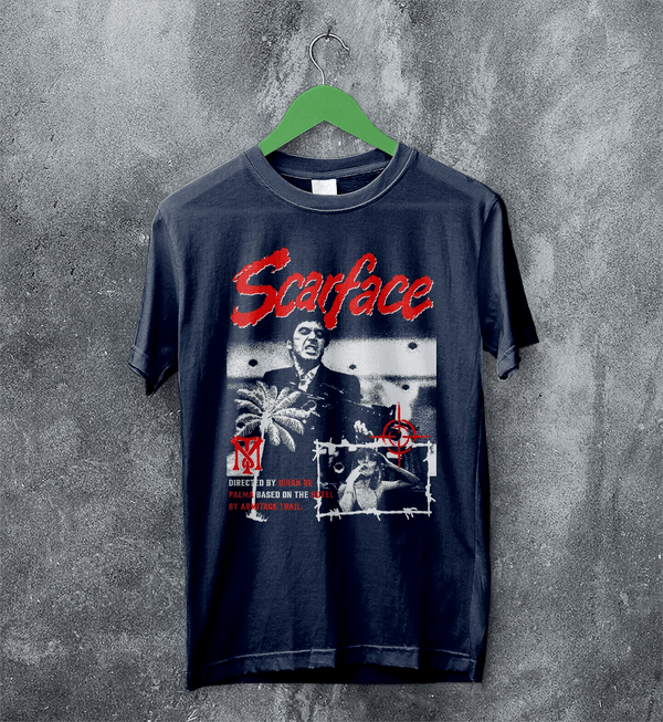 Scarface Crime T-Shirt Vintage Scarface Movie Shirt Brian De Palma Tee - Navy Blue - WorldWideShirt