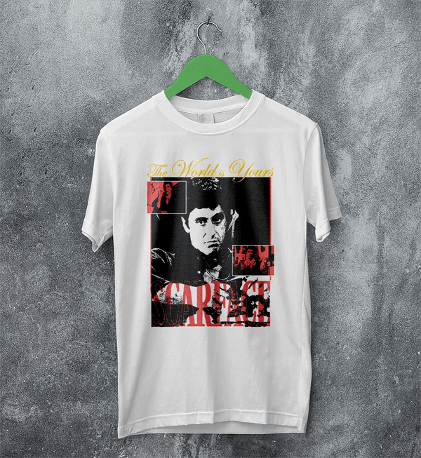 Scarface World Is Yours T-Shirt Vintage Movie Scarface Shirt Crime Gangster Tee - White - WorldWideShirt