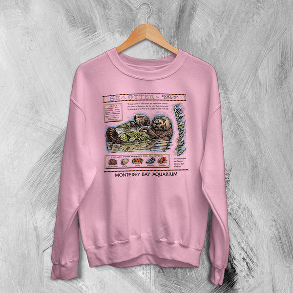 Sea Otter Sweatshirt Cute Otters Mammals Animal Shirt Vintage Pet in Aquarium Crewneck - Light Pink - WorldWideShirt