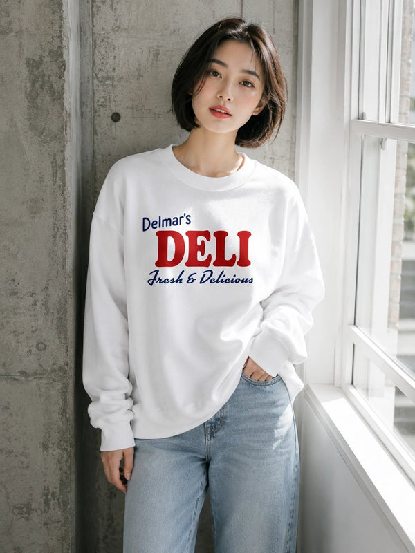 Spider Delmar Deli Sweatshirt Superhero Local Queens Crewneck Peter Spider Movie Wear - White - WorldWideShirt