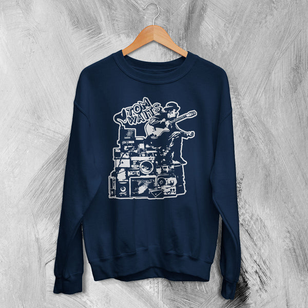 Tom Waits Sweatshirt Legend Composer and Songwriter Shirt Folk Music Merch - Navy Blue - WorldWideShirt