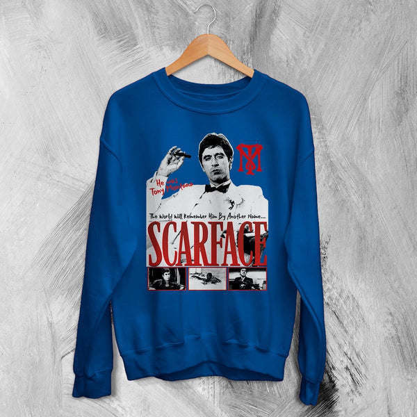 Tony Montana Sweatshirt Scarface Movie Shirt Tony Montana Scarface Crewneck - Royal Blue - WorldWideShirt