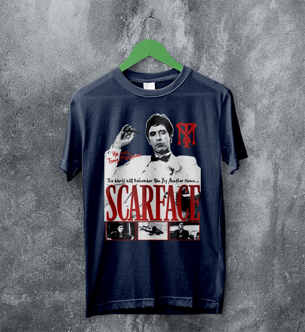 Tony Montana T-Shirt Scarface Movie Shirt Tony Montana Scarface Tee - Navy Blue - WorldWideShirt