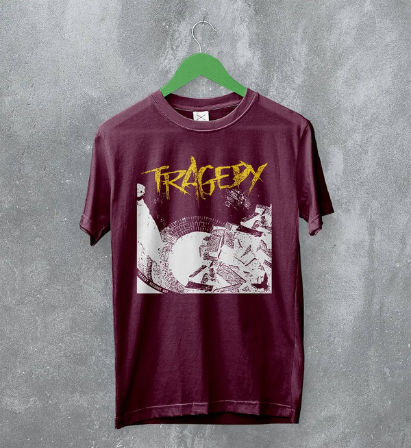 Tragedy Band T-Shirt Vintage Grunge Tragedy Shirt Crust Punk Music Merch - Red Maroon - WorldWideShirt