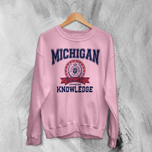 University of Michigan Sweatshirt Great Lakes Shirt Knowledge Michigan University - Light Pink - WorldWideShirt