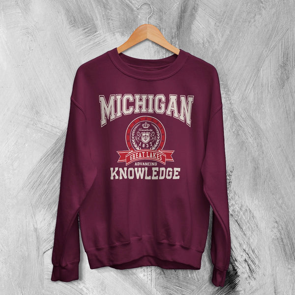 University of Michigan Sweatshirt Great Lakes Shirt Knowledge Michigan University - Red Maroon - WorldWideShirt