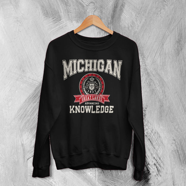 University of Michigan Sweatshirt Great Lakes Shirt Knowledge Michigan University - Black - WorldWideShirt