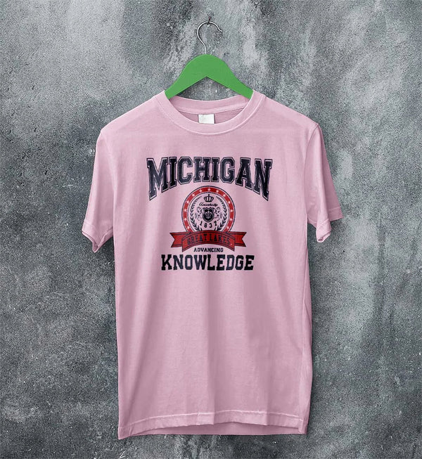 University of Michigan T-shirt Great Lakes Shirt Knowledge Michigan University - Light Pink - WorldWideShirt