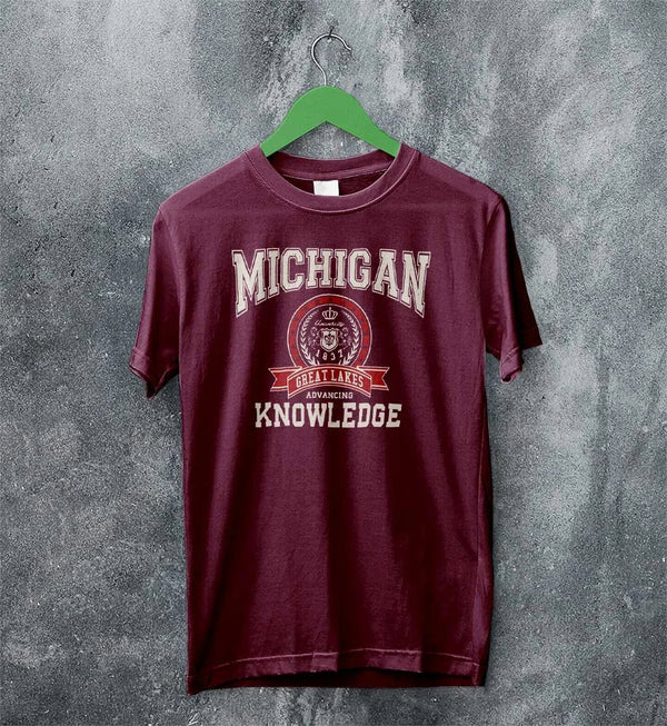 University of Michigan T-shirt Great Lakes Shirt Knowledge Michigan University - Red Maroon - WorldWideShirt