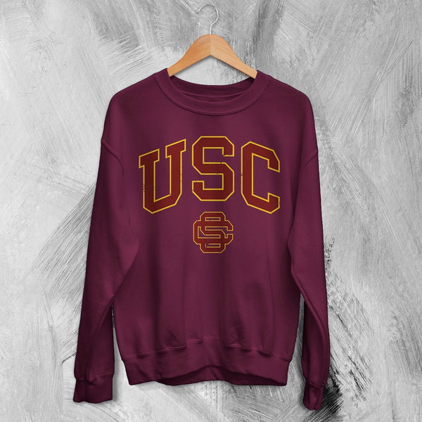 USC Logo Sweatshirt The University of Southern California Shirt SC LA Merch - Red Maroon - WorldWideShirt