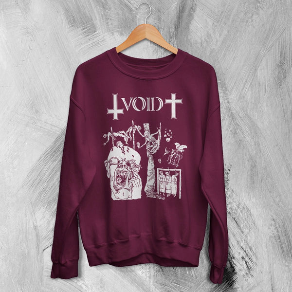 Void Band Sweatshirt Zombie Punk Void Shirt Vintage Skeleton Punk Rock Crewneck - Red Maroon - WorldWideShirt
