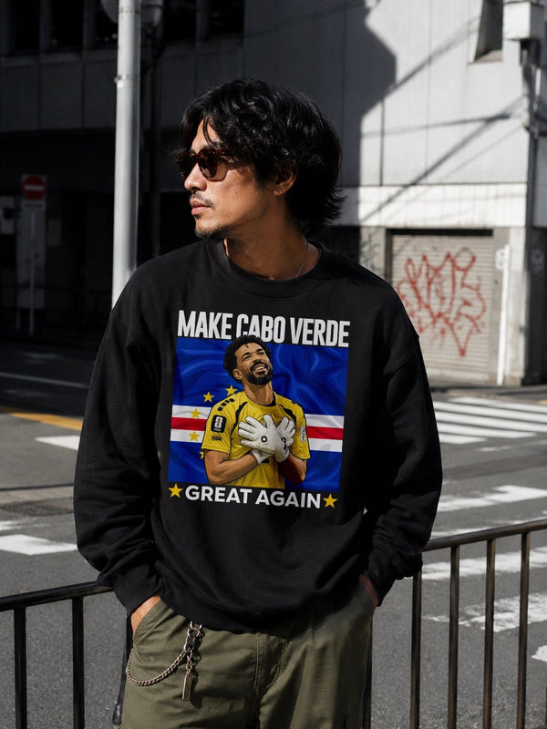 Vozinha Great Again Sweatshirt, Vintage Cabo Verde Star Shirt, Soccer Legend Crewneck - Black - WorldWideShirt
