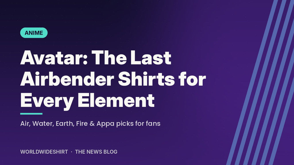 Purple typographic banner reading Avatar: The Last Airbender Shirts for Every Element