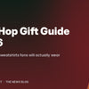Typographic banner reading Hip-Hop Gift Guide 2026 on a deep green and red holiday background