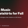 Gift guide banner reading Indie Music Sweatshirts for Fall - Clairo, Phoebe Bridgers, Mac DeMarco and Still Woozy