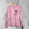 Floral Sweatshirt Hand Holding Rose Shirt Plant Sweater Flower Line Art