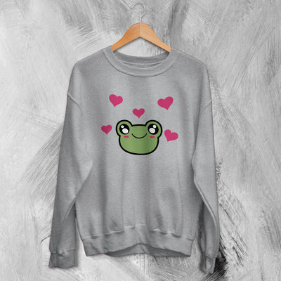 Frog Sweatshirt Cute Green Frog Love Sweater Animal Lover Shirt Aesthetic