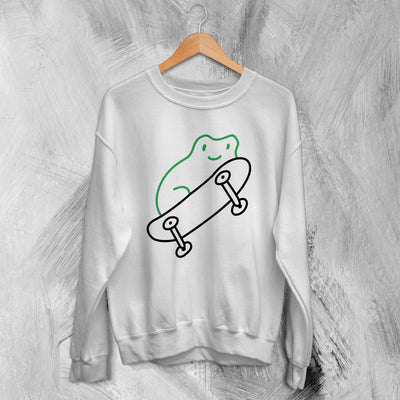 Frog Sweatshirt Green Frog on a Skateboard Sweater Animal Lover Shirt